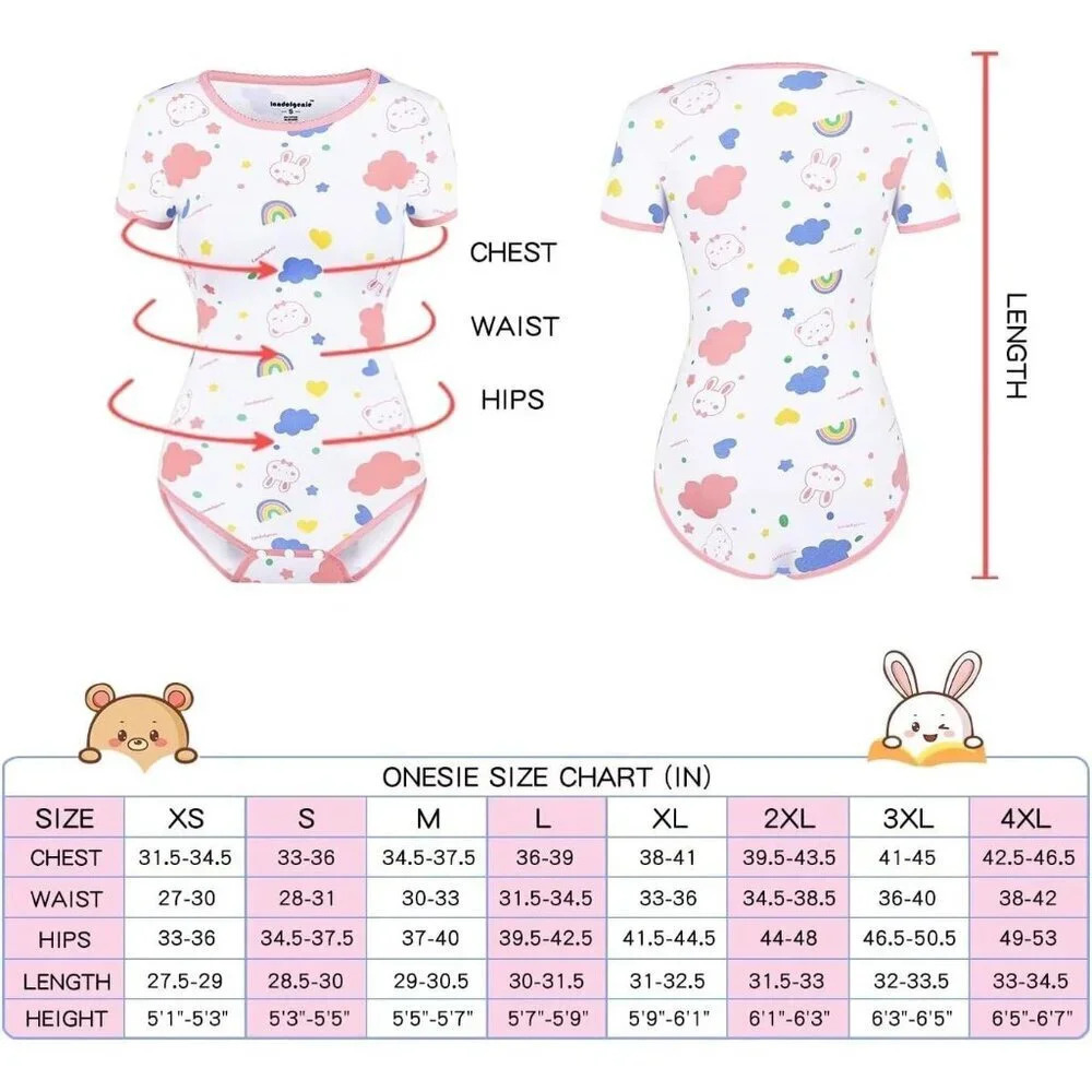 Womens Bodysuit Cotton Bodysuit Cute Print Onesie Pajamas Sleepwear Tops - Picture 5 of 7